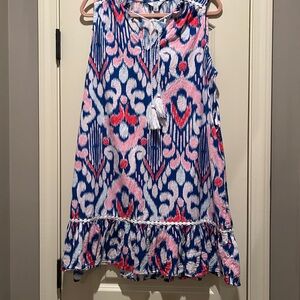 Crown & Ivy Blue and White Ruffled Tunic